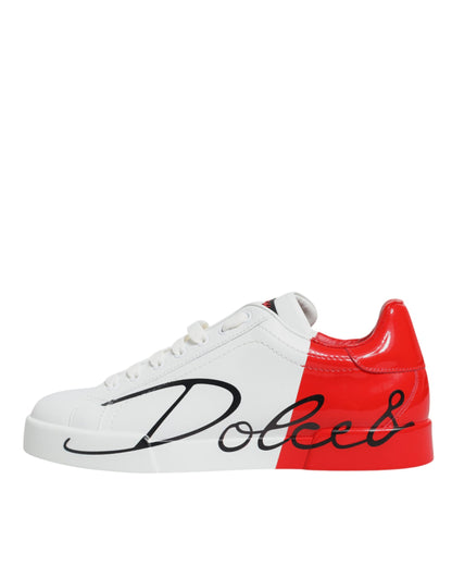 Dolce & Gabbana White Red Portofino Low Top Sneakers Shoes