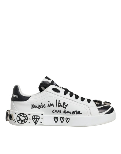 Dolce & Gabbana White Crystal Portofino Low Top Sneaker Shoes