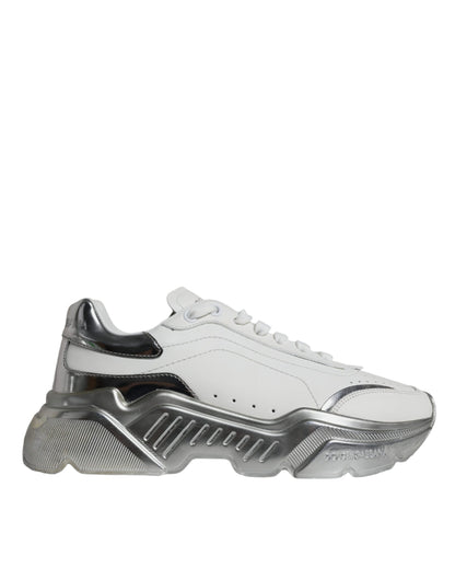 Dolce & Gabbana Silver White Daymaster Low Top Sneakers Shoes