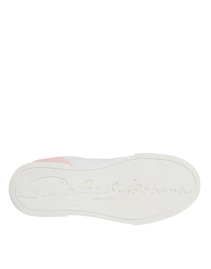 Dolce & Gabbana White Pink Portofino Low Top Sneakers Shoes