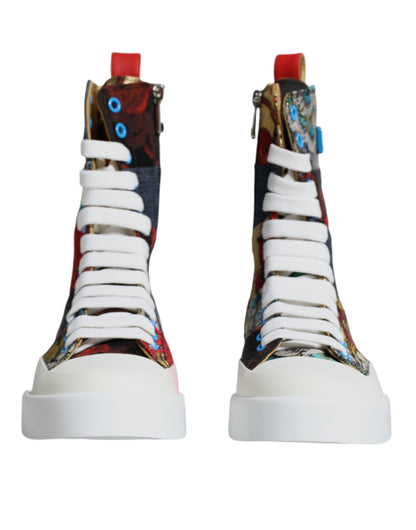 Dolce & Gabbana Multicolor Patchwork Logo High Top Sneakers Shoes