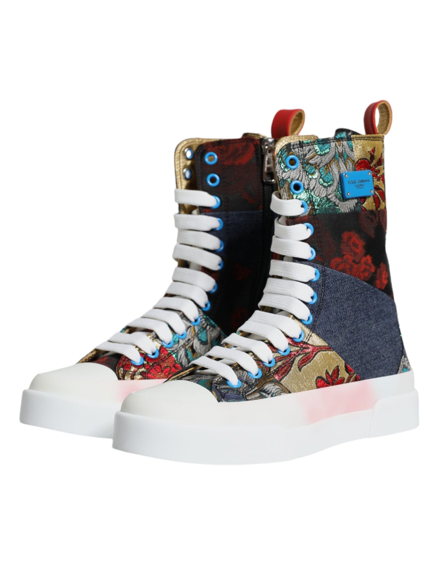 Dolce & Gabbana Multicolor Patchwork Logo High Top Sneakers Shoes