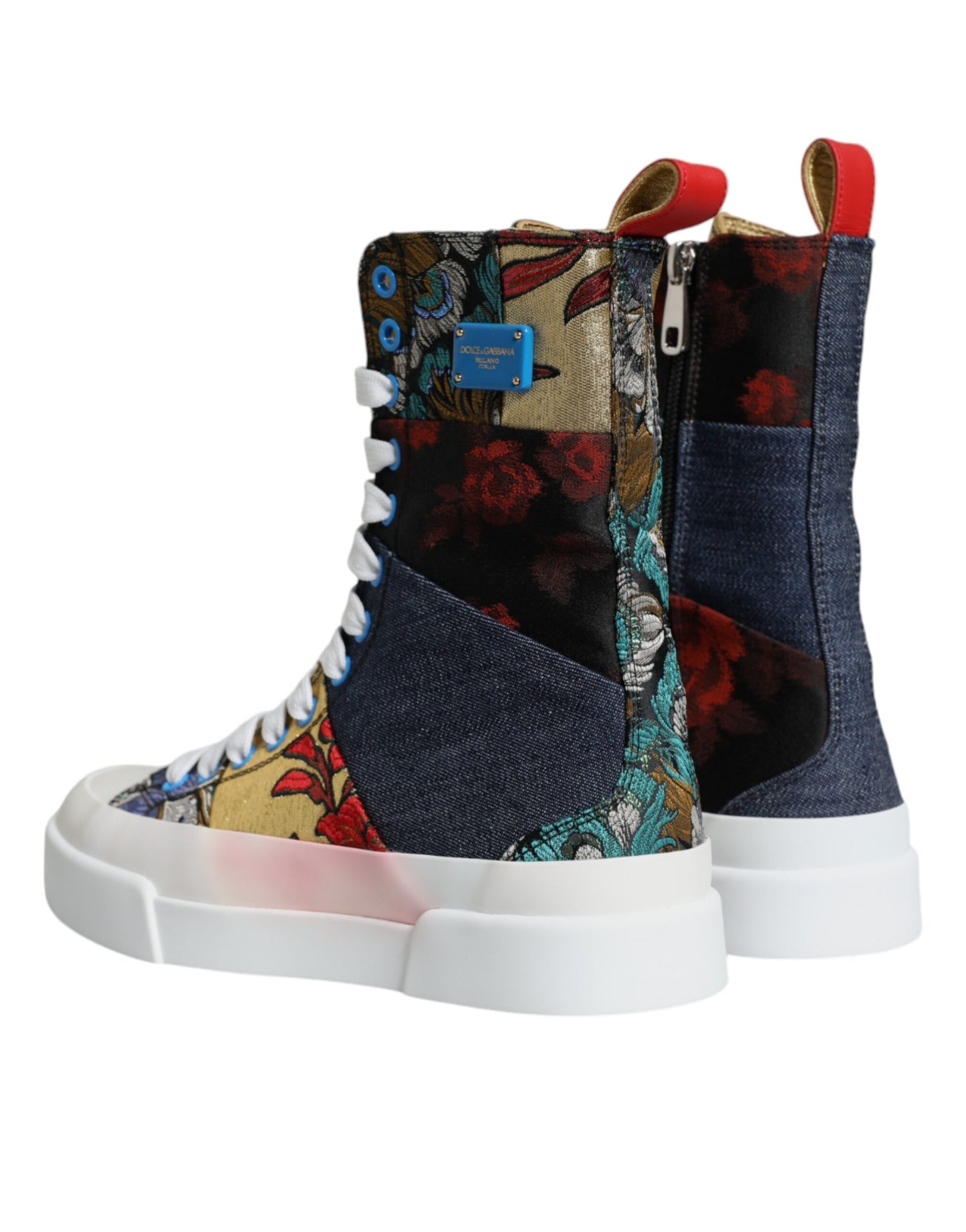 Dolce & Gabbana Multicolor Patchwork Logo High Top Sneakers Shoes