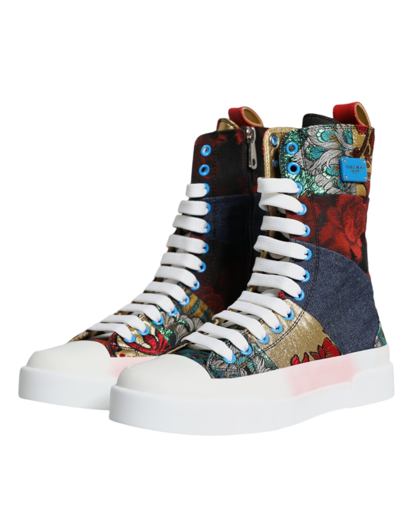 Dolce & Gabbana Multicolor Patchwork Logo High Top Sneakers Shoes