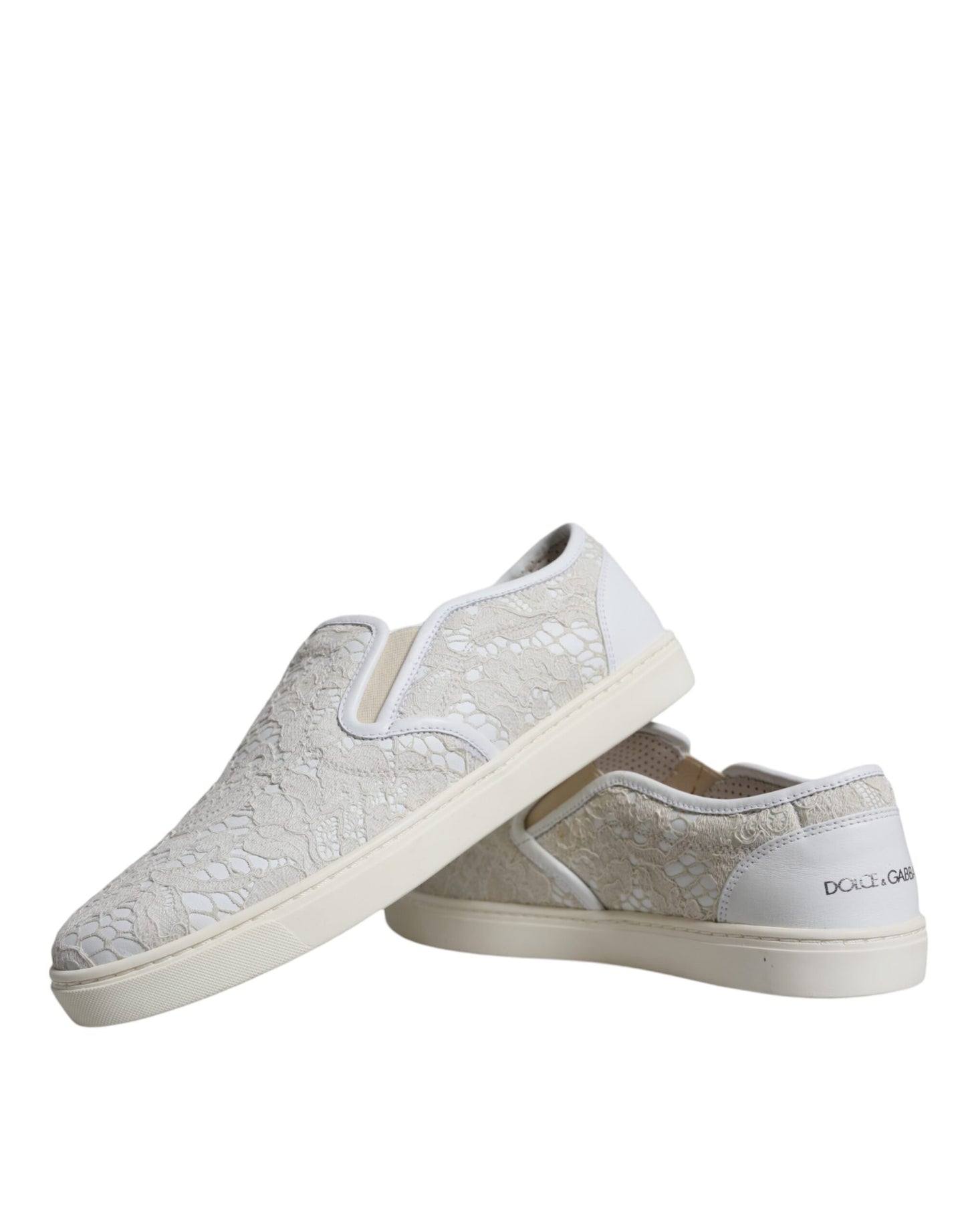 Dolce & Gabbana White Leather Lace Slip On Loafers Shoes