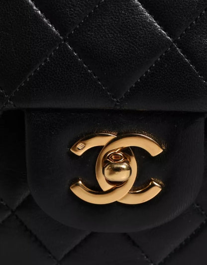 Chanel Black Lambskin Medium Classic Double Flap Quilted Gold Shoulder Bag