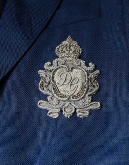 Dolce & Gabbana Blue Wool Logo Single Breasted Coat Blazer