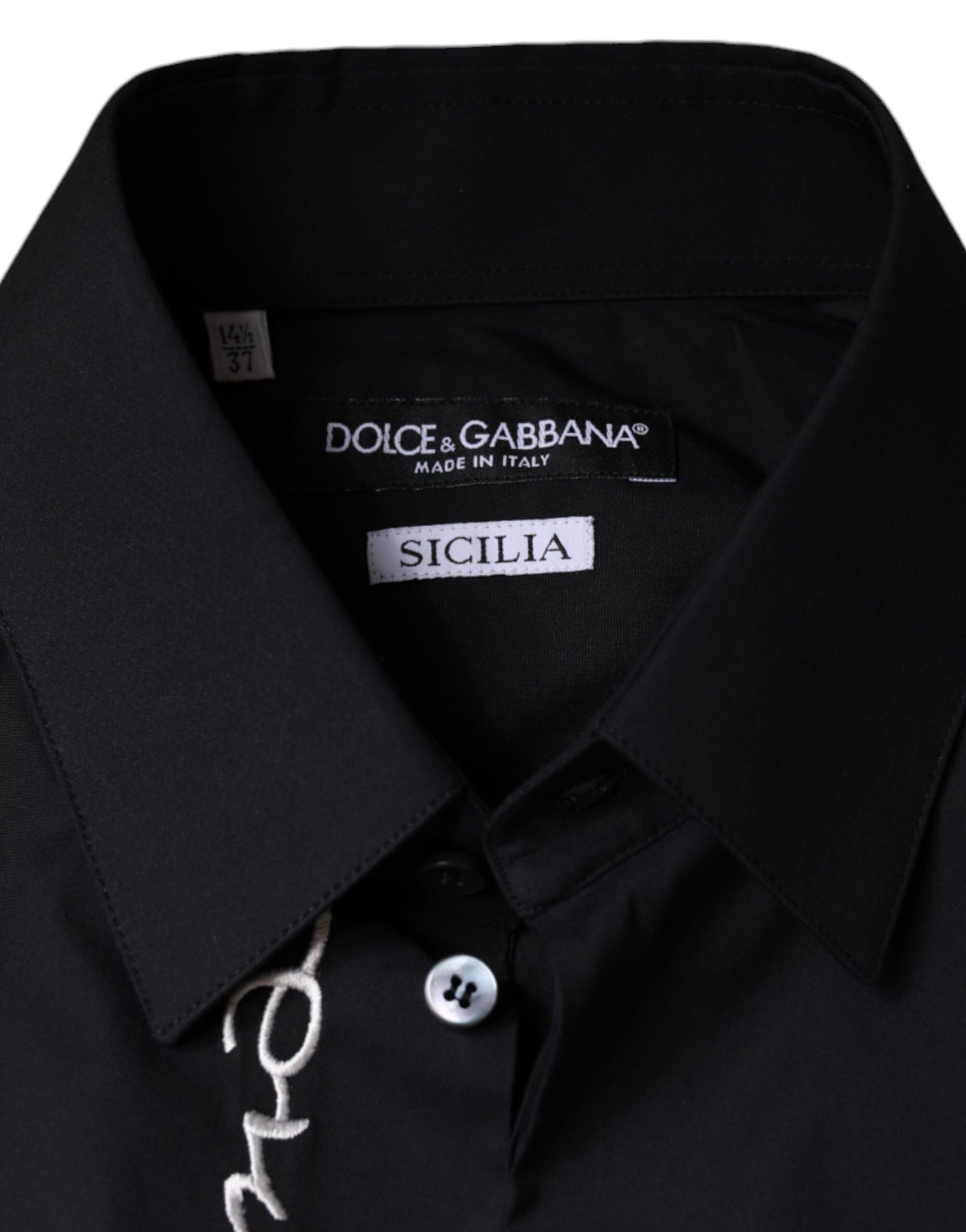 Dolce & Gabbana Black Logo Embroidered SICILIA Dress Shirt