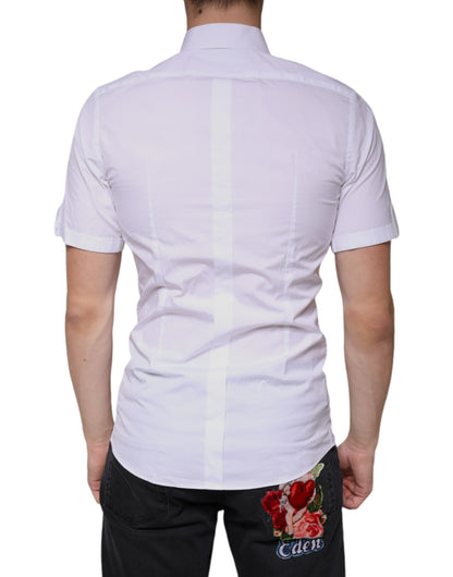 Dolce & Gabbana White Cotton Casual GOLD Short Sleeves Shirt