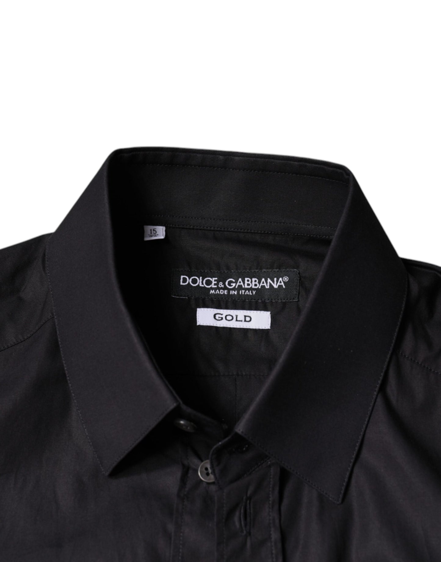 Dolce & Gabbana Black Cotton Stretch Dress GOLD Formal Shirt