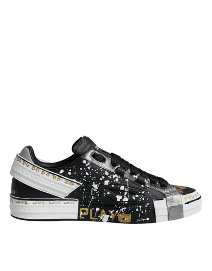 Dolce & Gabbana Black White Portofino Low Top Sneakers Shoes