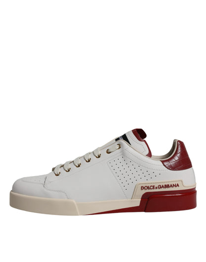 Dolce & Gabbana White Red Perforated Low Top Sneakers Shoes