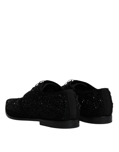 Dolce & Gabbana Black Embellished Suede Derby Formal Shoes