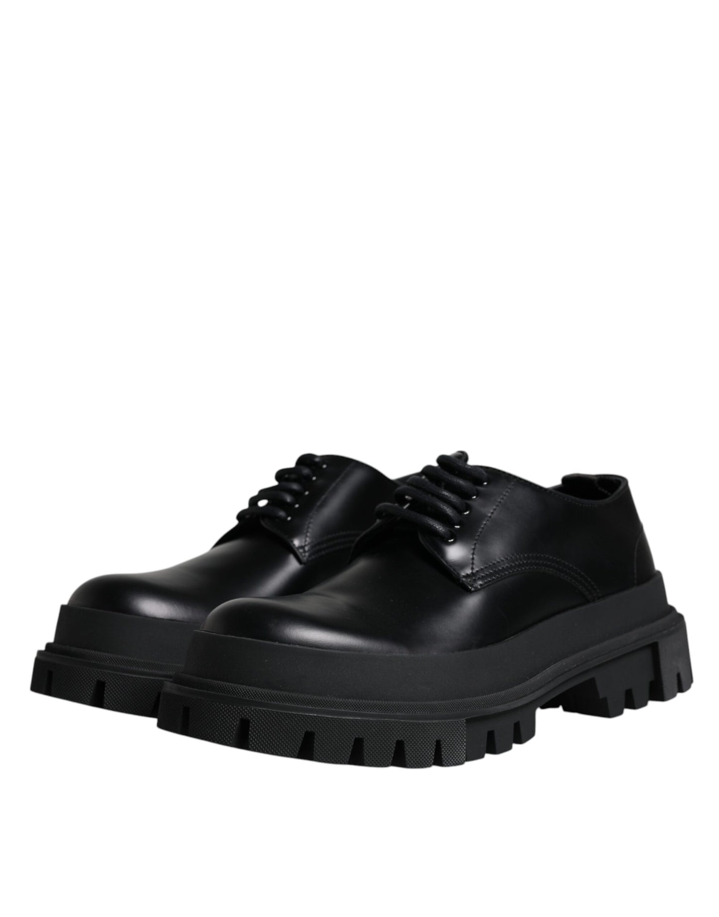 Dolce & Gabbana Black Leather Lace Up Trekking Dress Shoes