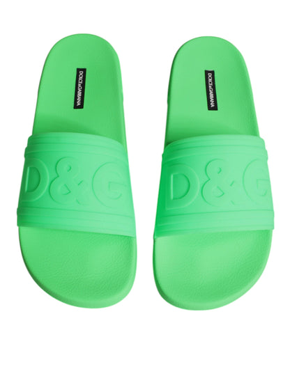 Dolce & Gabbana Green Leather Slides Sandals Beachwear Shoes