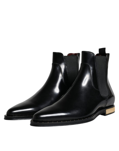 Dolce & Gabbana Black Leather Chelsea Ankle Boots Shoes