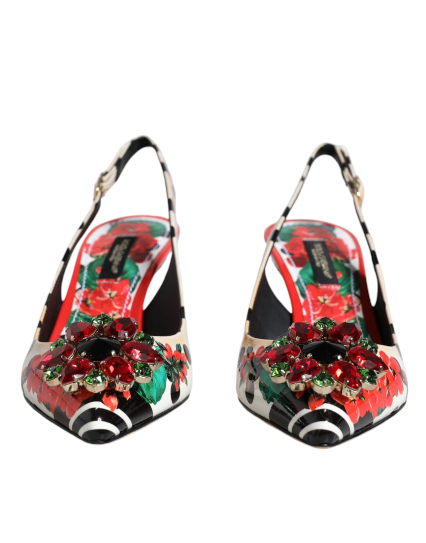 Dolce & Gabbana Multicolor Leather Crystal Heels Slingback Shoes