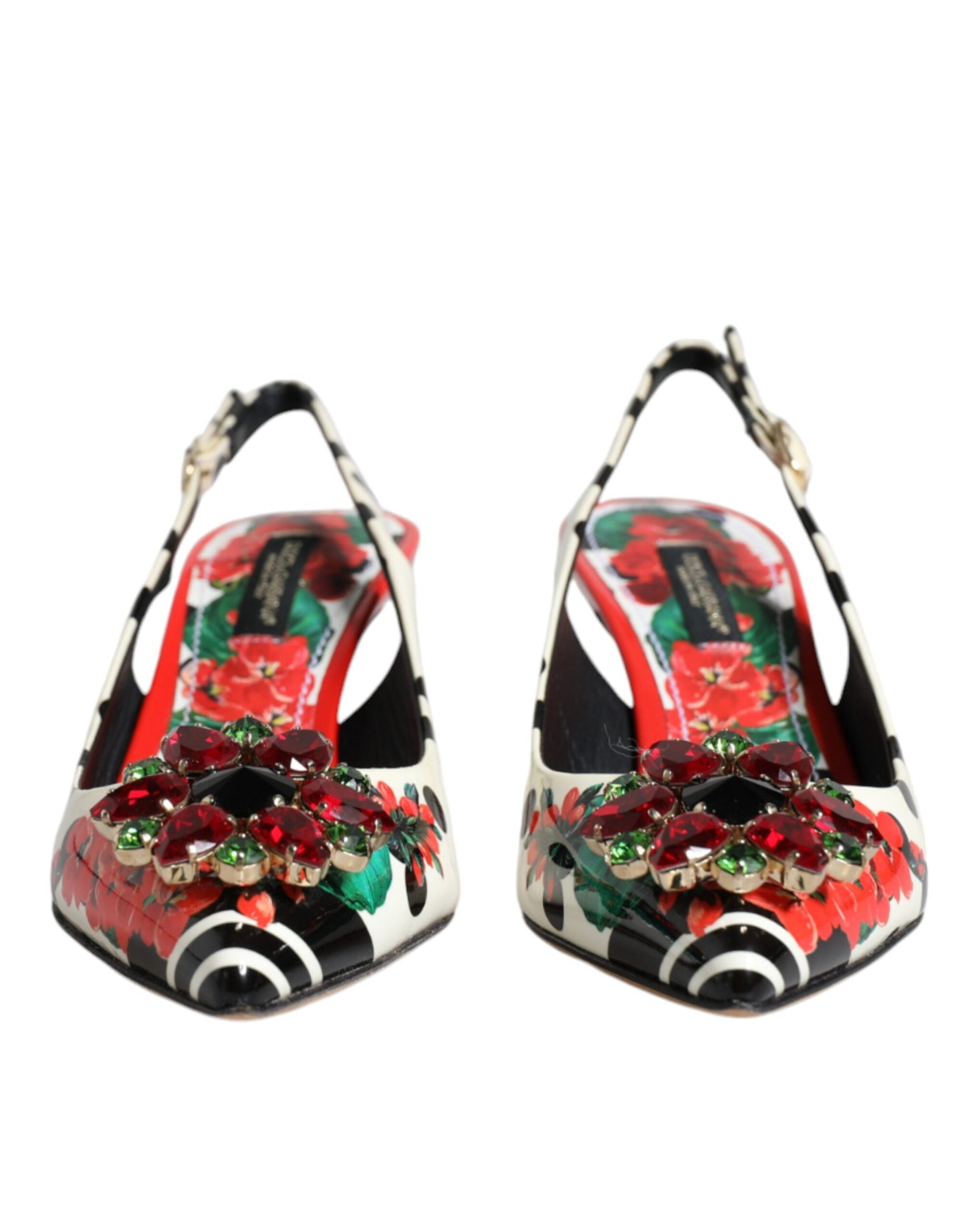 Dolce & Gabbana Multicolor Leather Crystal Heels Slingback Shoes