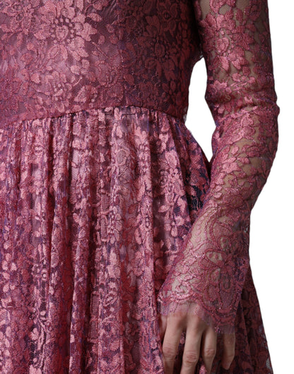 Dolce & Gabbana Fuchsia Floral Lace Long Sleeve Maxi Dress