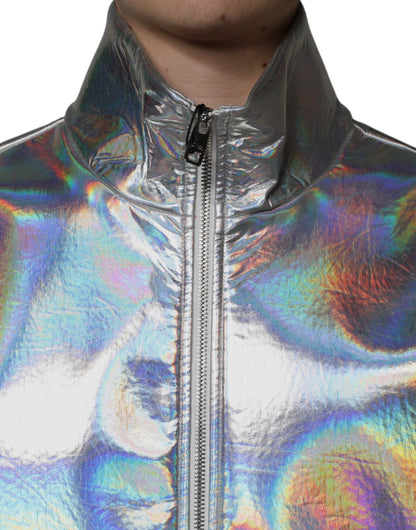 Dolce & Gabbana Silver Iridescent Full Zip Men Bomber Jacket