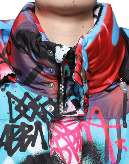 Dolce & Gabbana Multicolor Graffiti Hooded Windbreaker Jacket