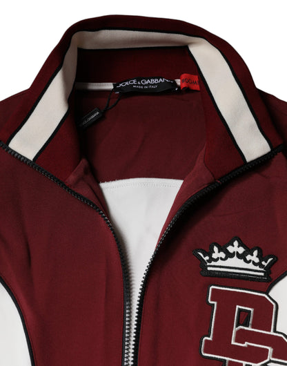 Dolce & Gabbana Red White Logo Full Zip Sweatshirt Sweater