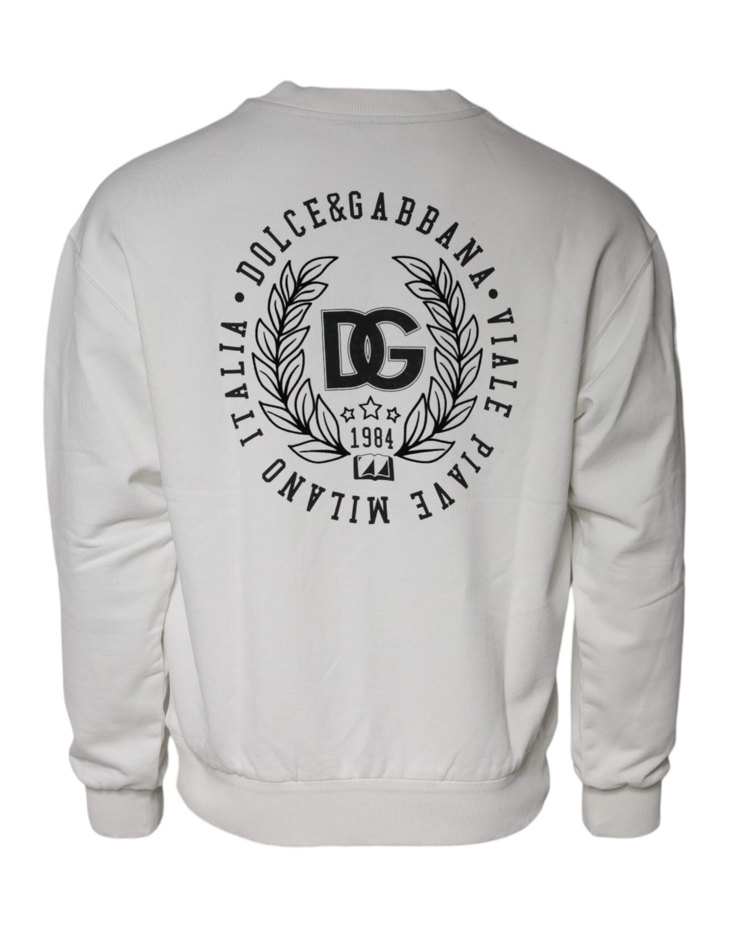 Dolce & Gabbana White Logo Cotton Crew Neck Pullover Sweater