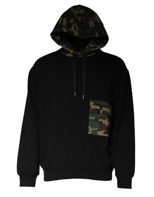 Dolce & Gabbana Black Camouflage Hooded Sweatshirt Sweater