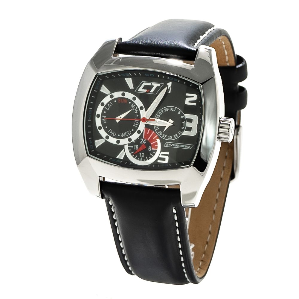 Chronotech Black Leather Watch