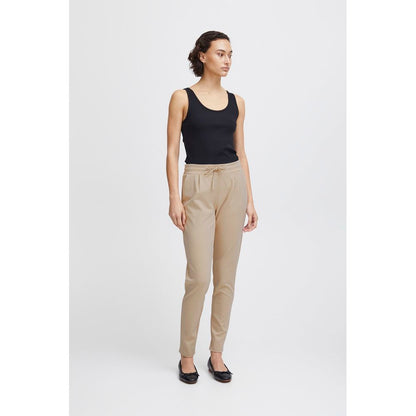 ICHI Beige Polyester Jeans & Pant