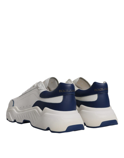 Dolce & Gabbana White Blue DAYMASTER Leather Sneakers Shoes