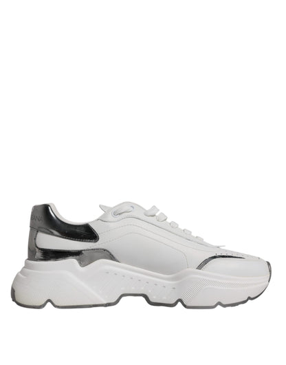 Dolce & Gabbana White Silver DAYMASTER Leather Men Sneakers Shoes