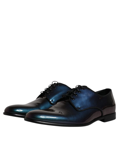 Dolce & Gabbana Peacock Patent Leather Derby Men Dress Shoes