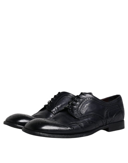 Dolce & Gabbana Blue Leather Derby Wingtip Formal Shoes