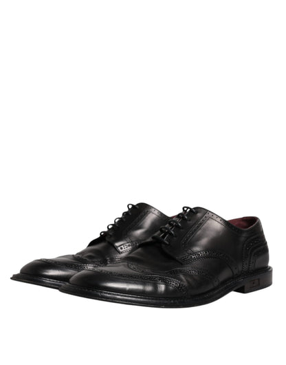 Dolce & Gabbana Black Leather Derby Wingtip Formal Shoes