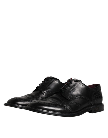 Dolce & Gabbana Black Leather Derby Wingtip Formal Shoes