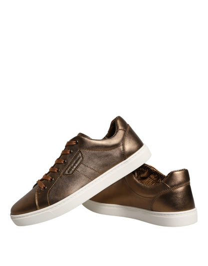 Dolce & Gabbana Gold Leather Logo London Men Sneaker Shoes