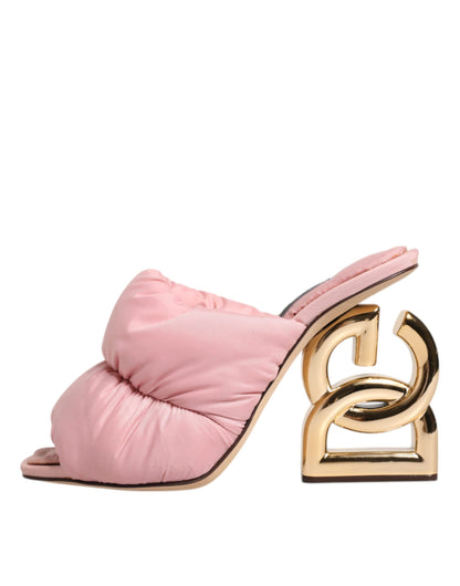 Dolce & Gabbana Pink Quilted DG Heel Slide Sandals Shoes