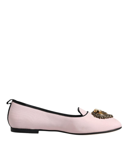 Dolce & Gabbana Light Pink Velvet Slip On Loafers Flats Shoes