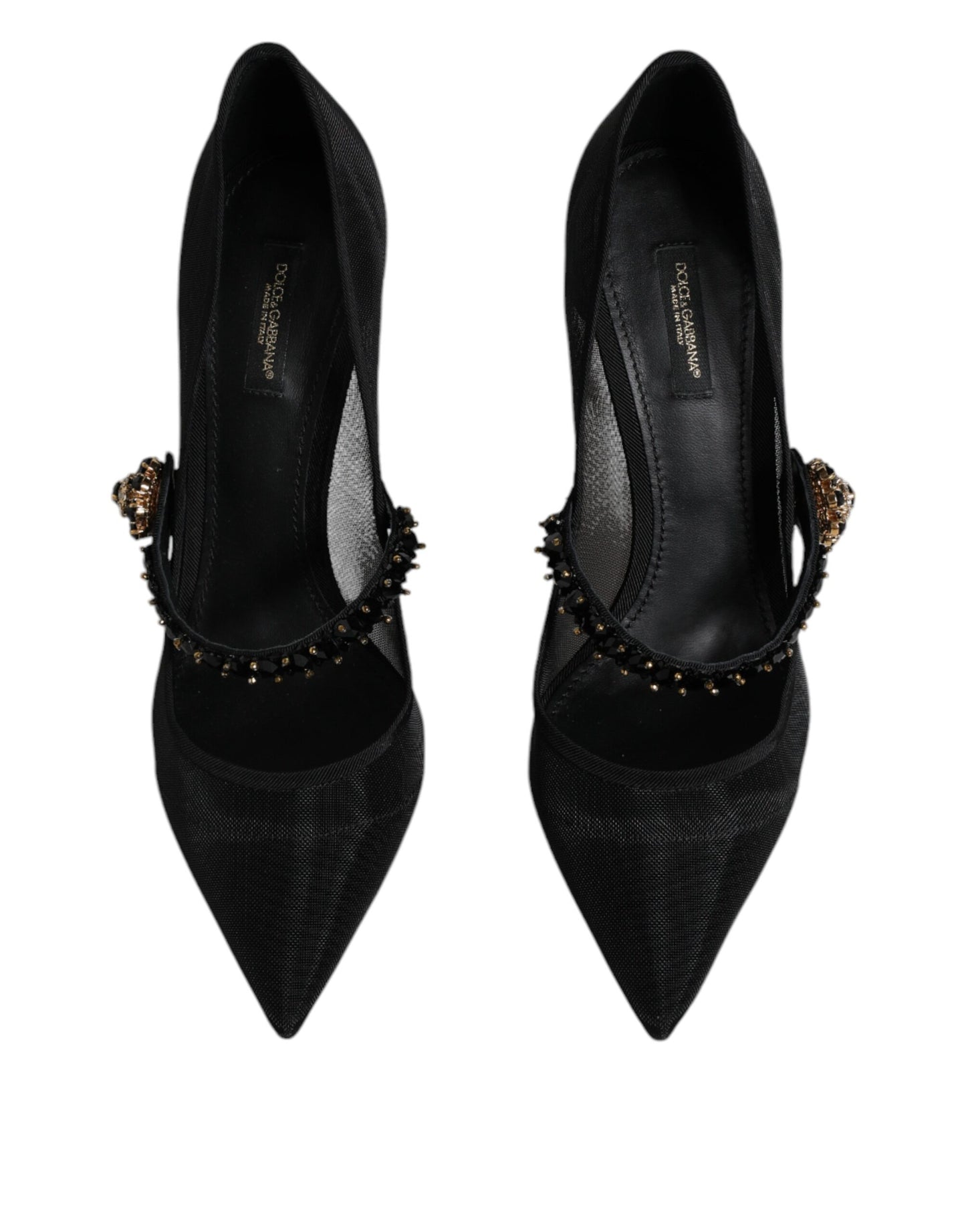 Dolce & Gabbana Black Mesh Mary Jane Crystal Heel Pump Shoes