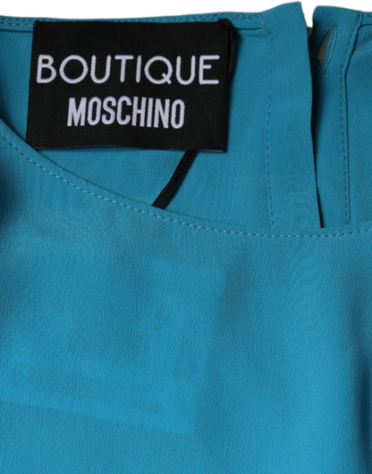 Boutique Moschino Blue Round Neckline Long Sleeves Blouse Top