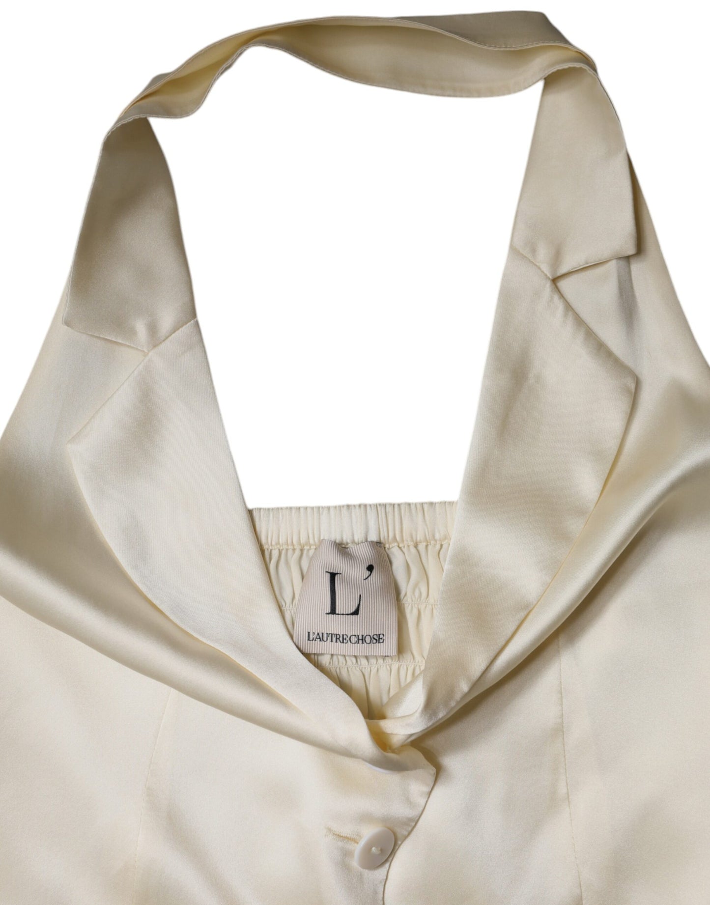 L'Autre Chose Off White Silk Sleeveless Buttoned Halter Top