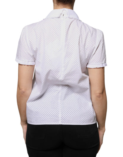 Valentino White Cotton Short Sleeves Collared Blouse Top