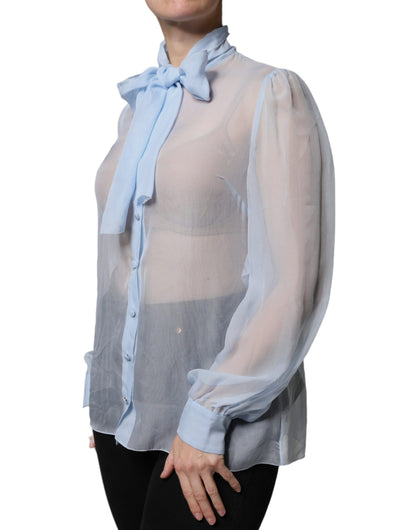 Dolce & Gabbana Blue Long Sleeve Button Down Blouse Top