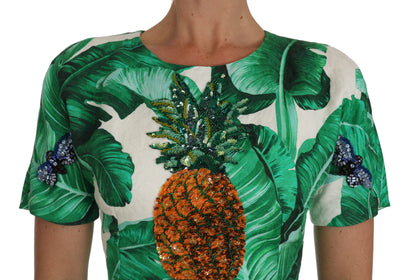 Dolce & Gabbana Elegant Green Banana Leaf Print A-Line Dress