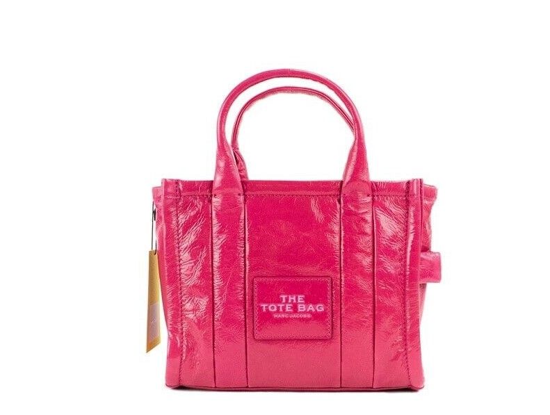 Marc Jacobs The Shiny Crinkle Mini Tote Bolso bandolera de cuero magenta