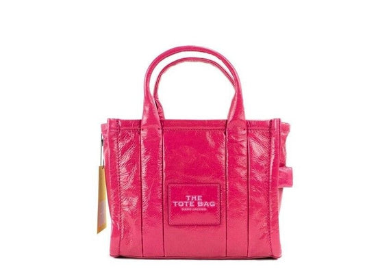 Marc Jacobs The Shiny Crinkle Mini Tote Bolso bandolera de cuero magenta