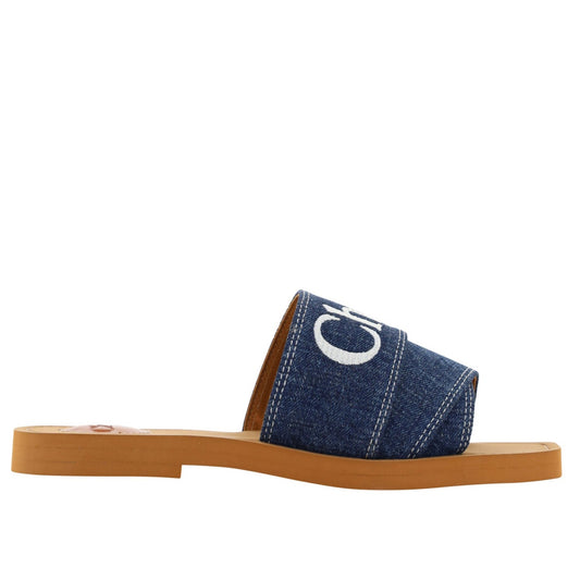 Chloé Sumptuous Cotton Woody Slide Sandals in Denim Blue
