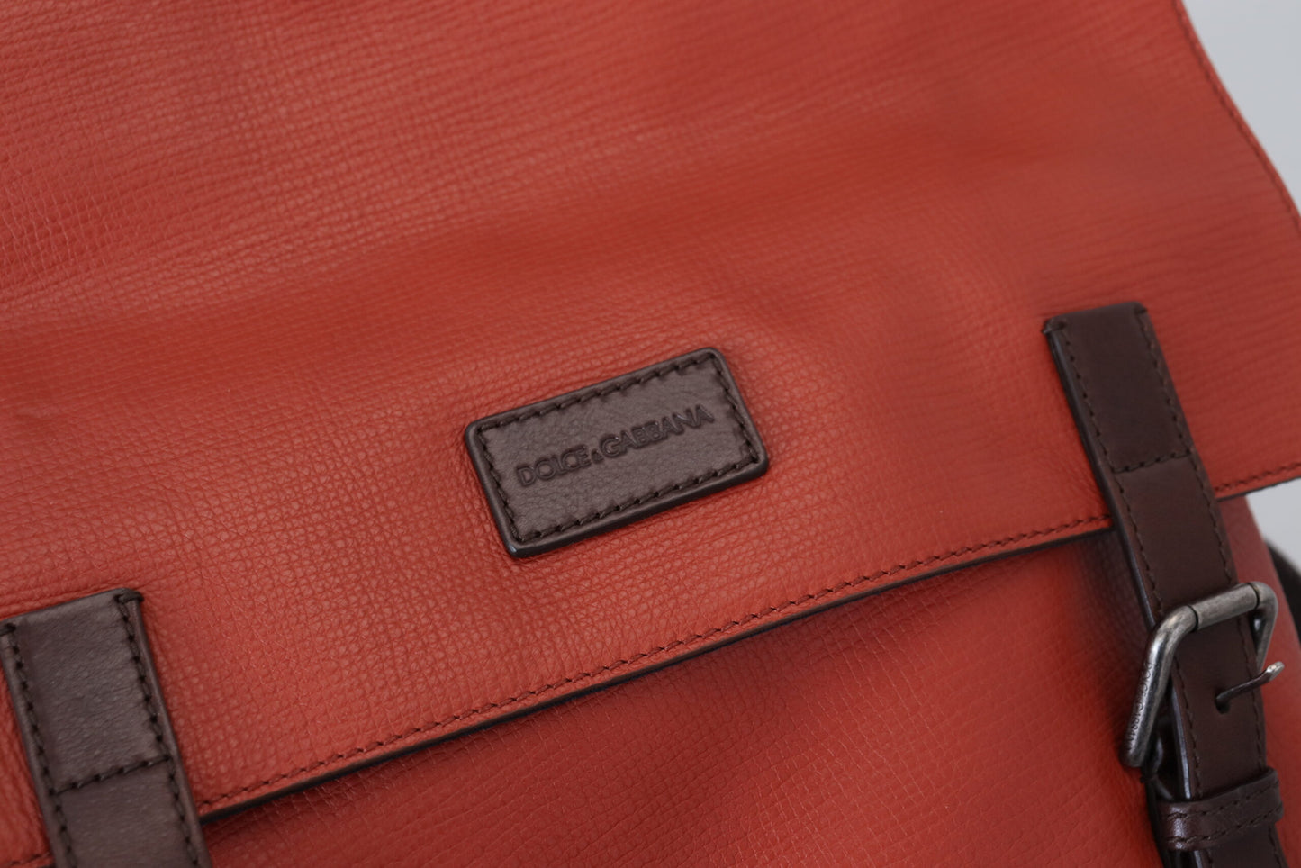 Dolce &amp; Gabbana Bolso Mochila Hombre Piel Naranja Con Placa Del Logo