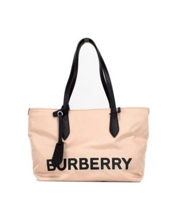 Bolso tote de hombro tipo tote de nailon Econyl con logo pequeño en rosa y beige de Burberry